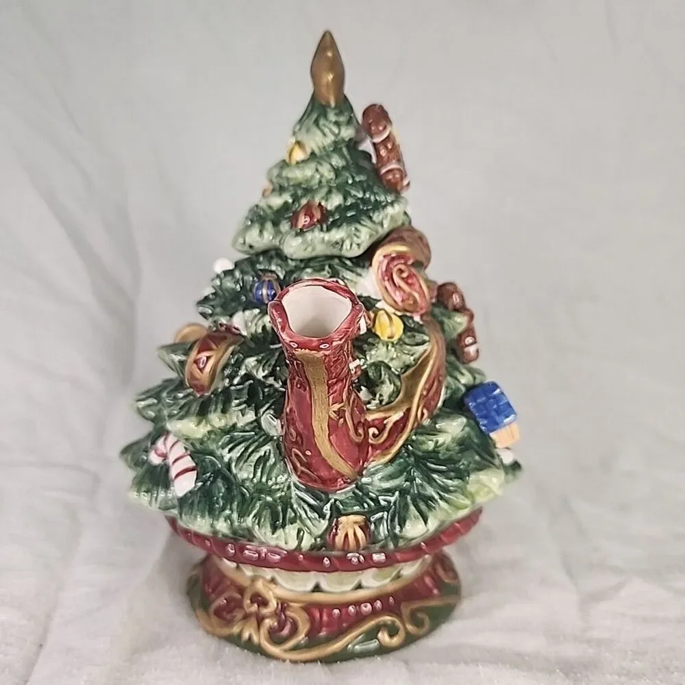 Ceramic Teapot Christopher Radko Oh Christmas Tree Decorative 8 7/8